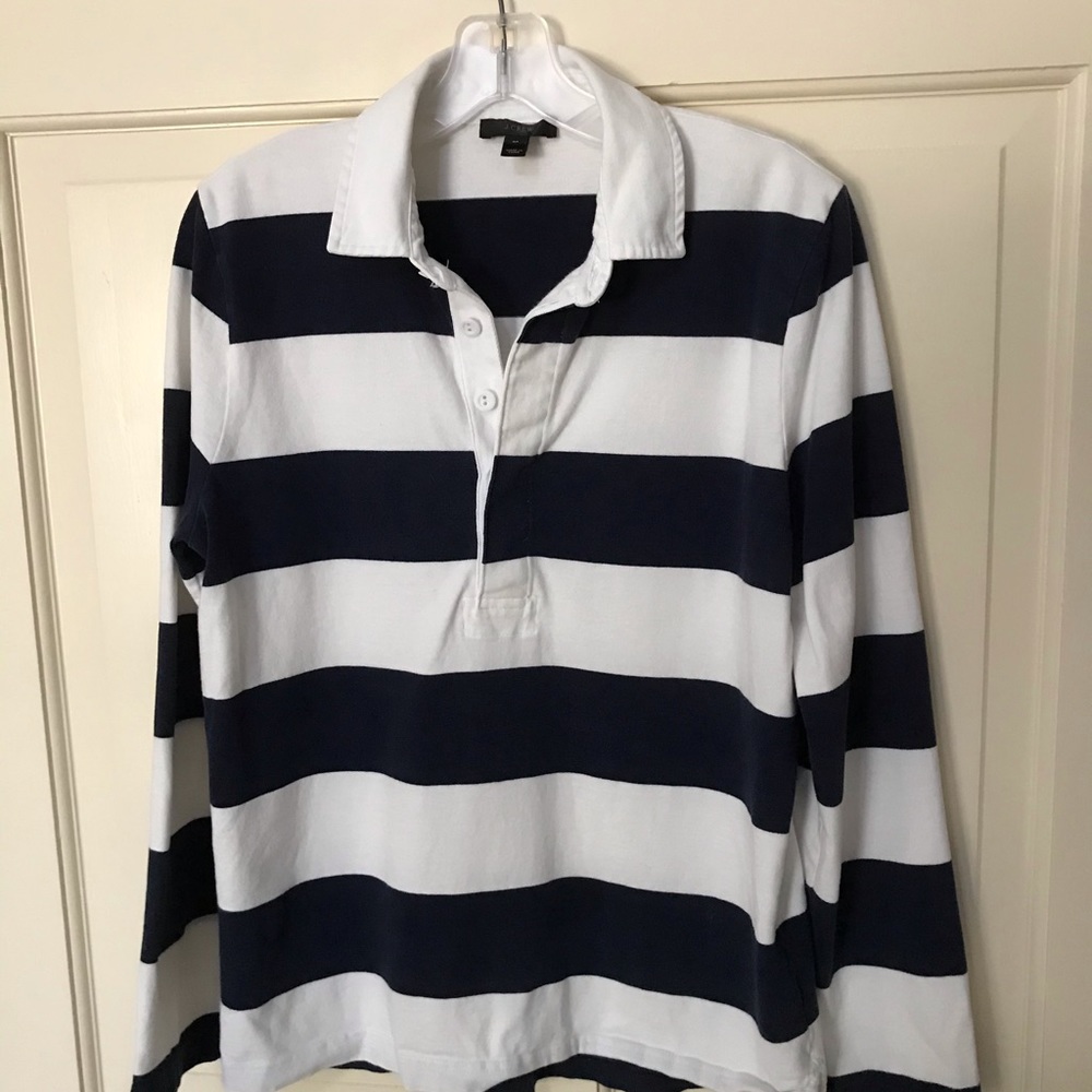 J. Crew Long Sleeve Blue Rugby Stripe Polo Size M